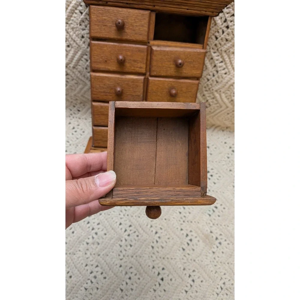 Vintage Wooden Apothecary Wall Cabinet 9 Drawer Spice Chest  Box 16x8x3